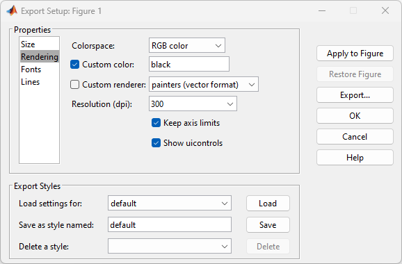 Interface Export Setup d'une figure Matlab